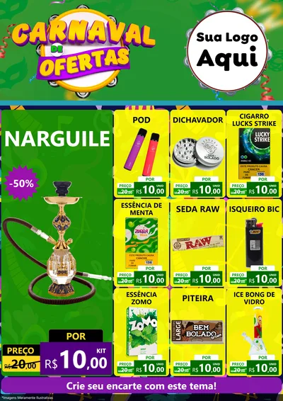 Modelo de Encarte para Encarte A4 Vertical com o tema Carnaval de Ofertas para Tabacaria