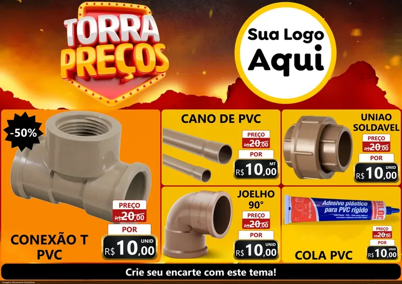 Modelo de Encarte para Encarte A4 Horizontal com o tema Torra Preços para Tubos e conexões