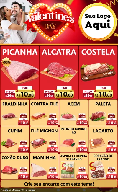 Modelo de Encarte para Encarte Grande com o tema Valentine's Day para Açougue