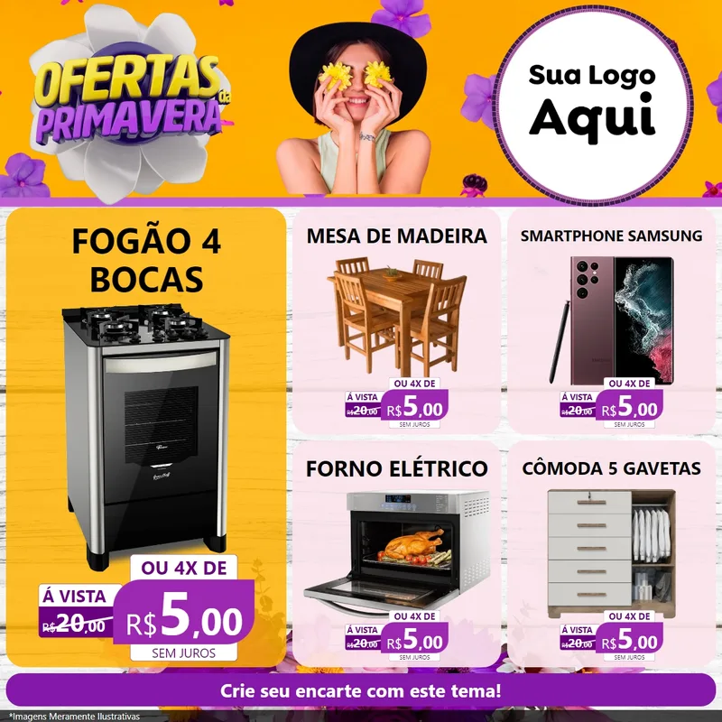 Modelo de Rede Social para Feed Facebook com o tema Ofertas Da Primavera para Móveis e Eletro