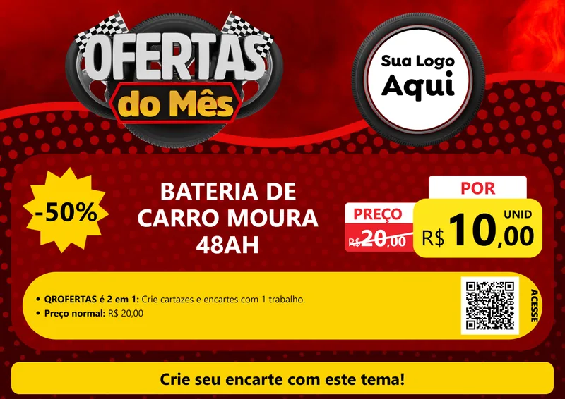 Modelo de Cartaz para Cartaz A4 Horizontal com o tema Ofertas do Mês - Autopeças para Baterias Elétricas