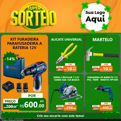 Modelo de Rede Social para Feed Facebook com o tema Super Sorteio para Maquinas e Ferramentas