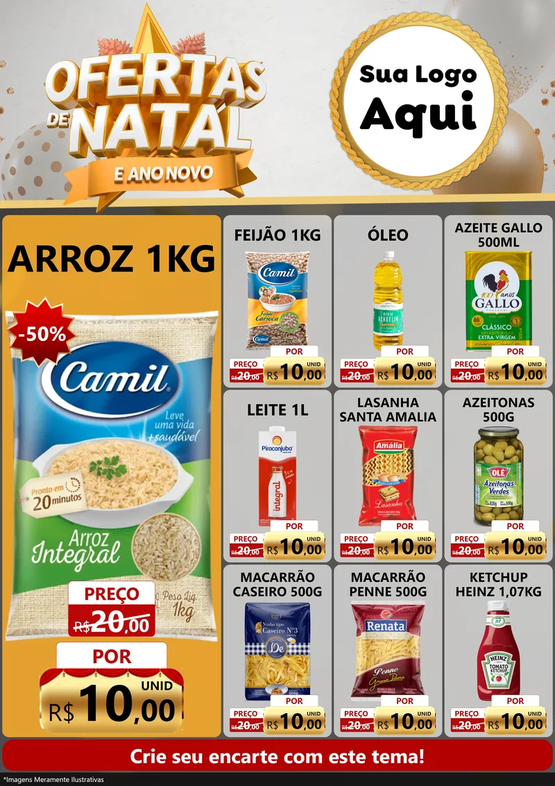 Modelo de Encarte para Encarte A4 Vertical com o tema Ofertas De Natal E Ano Novo para Supermercado