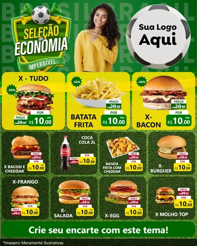 Modelo de Rede Social para Feed Instagram com o tema Seleção de Economia - Copa para Hamburgueria