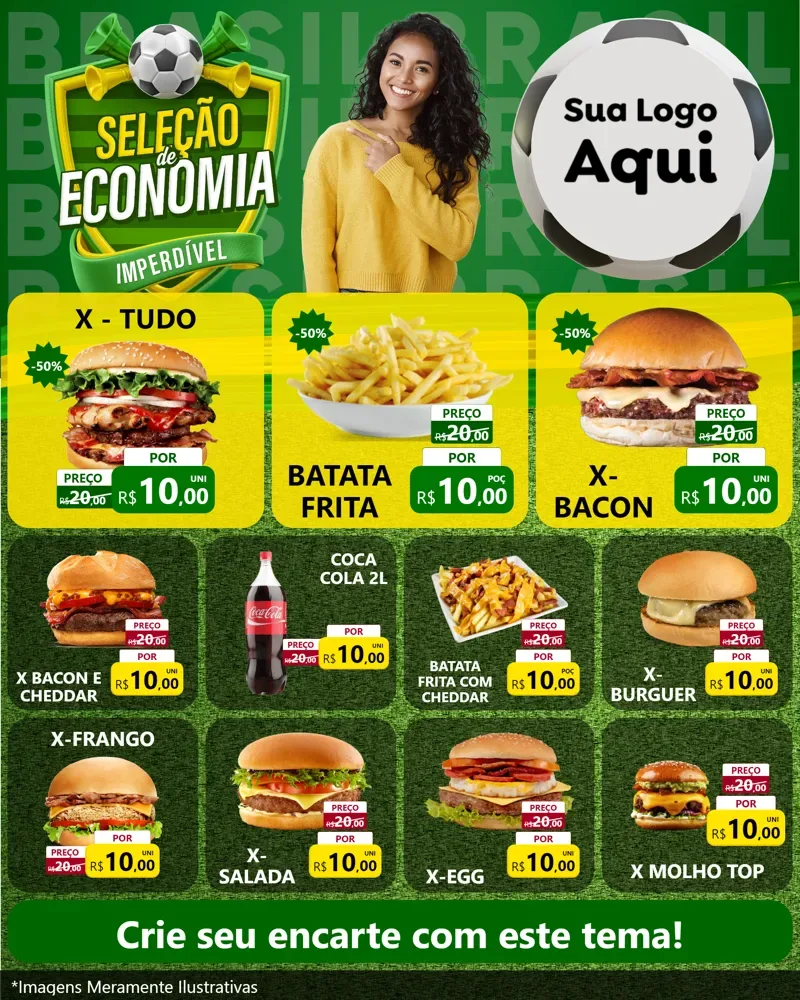 Modelo de Rede Social para Feed Instagram com o tema Seleção de Economia - Copa para Hamburgueria