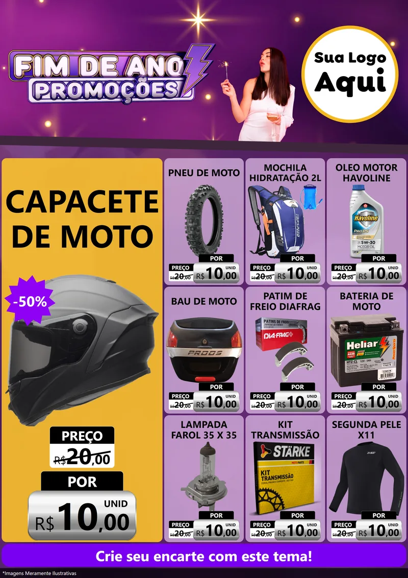 Modelo de Encarte para Encarte A4 Vertical com o tema Fim de Ano Promoções para Moto peças