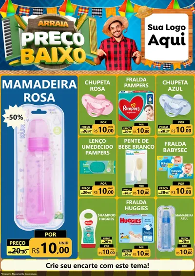 Modelo de Encarte para Encarte A4 Vertical com o tema Arraiá de Preço Baixo - Junina para Bebês