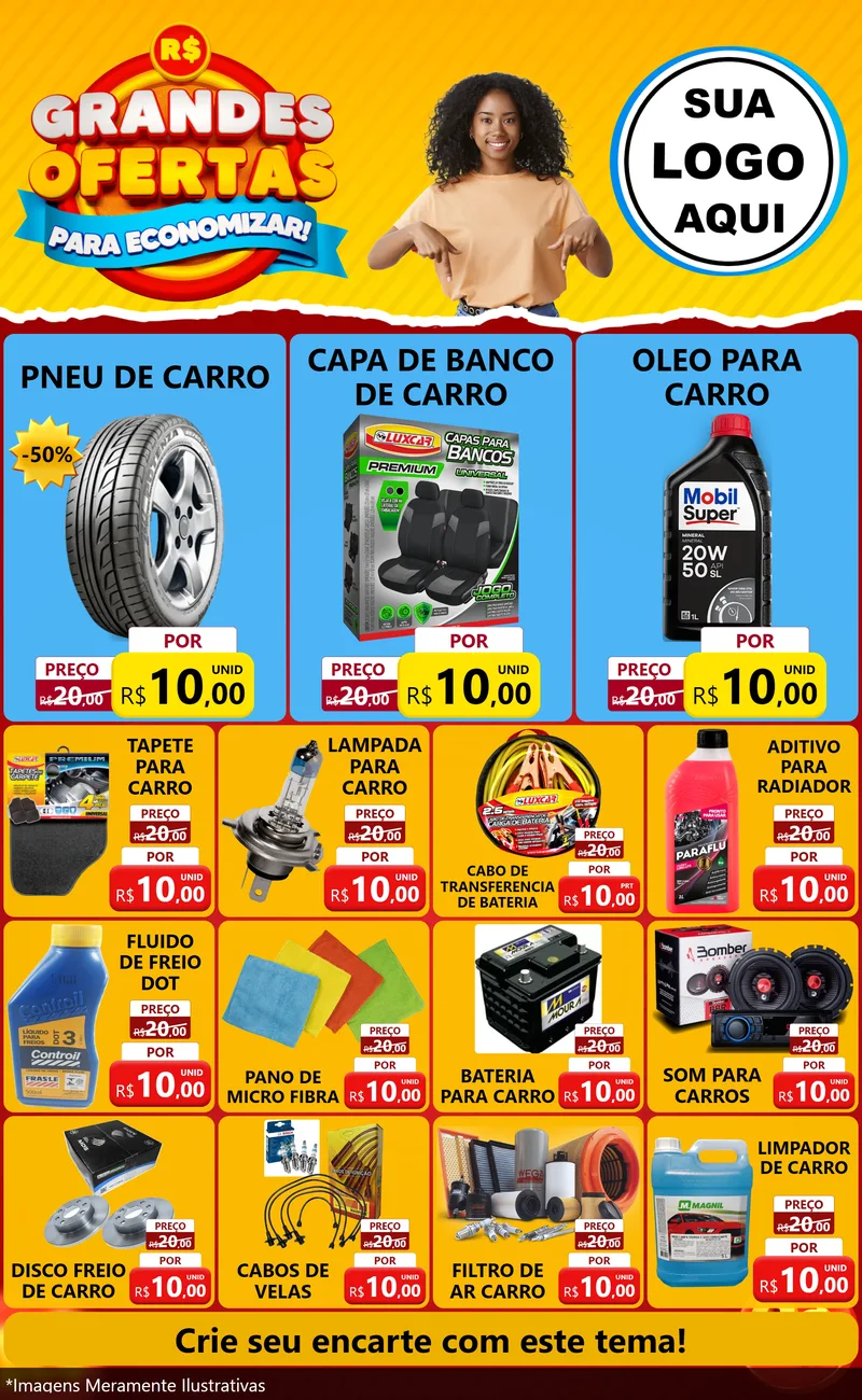 Modelo de Encarte para Encarte Grande com o tema Grandes Ofertas Para Economizar! para Auto peças