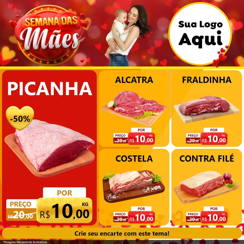 Modelo de Rede Social para Feed Facebook com o tema Semana das Mães para Açougue