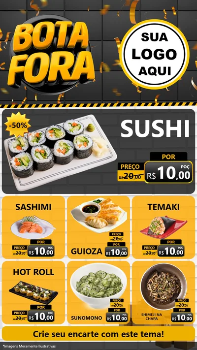 Modelo de Rede Social para Stories com o tema Bota Fora para Comida japonesa
