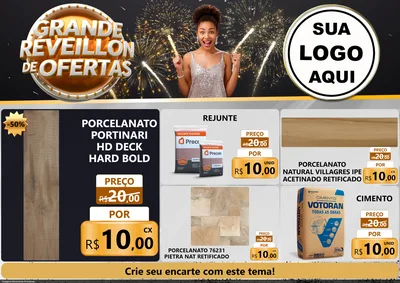 Modelo de Encarte para Encarte A4 Horizontal com o tema Grande Réveillon de Ofertas para Pisos e revestimentos