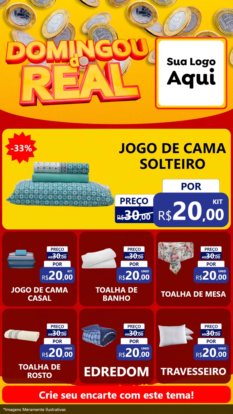 Modelo de Rede Social para Stories com o tema Domingou do Real para Cama, Mesa e Banho