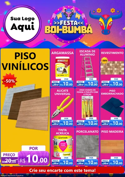 Modelo de Encarte para Encarte A4 Vertical com o tema Festa Boi-Bumbá para Material para Construção