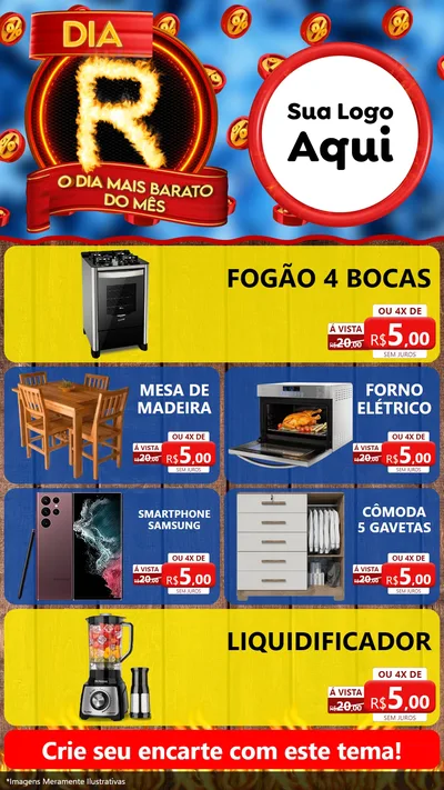 Modelo de TV para TV Vertical com o tema Dia R - O Dia Mais Barato Do Mês para Móveis e Eletro