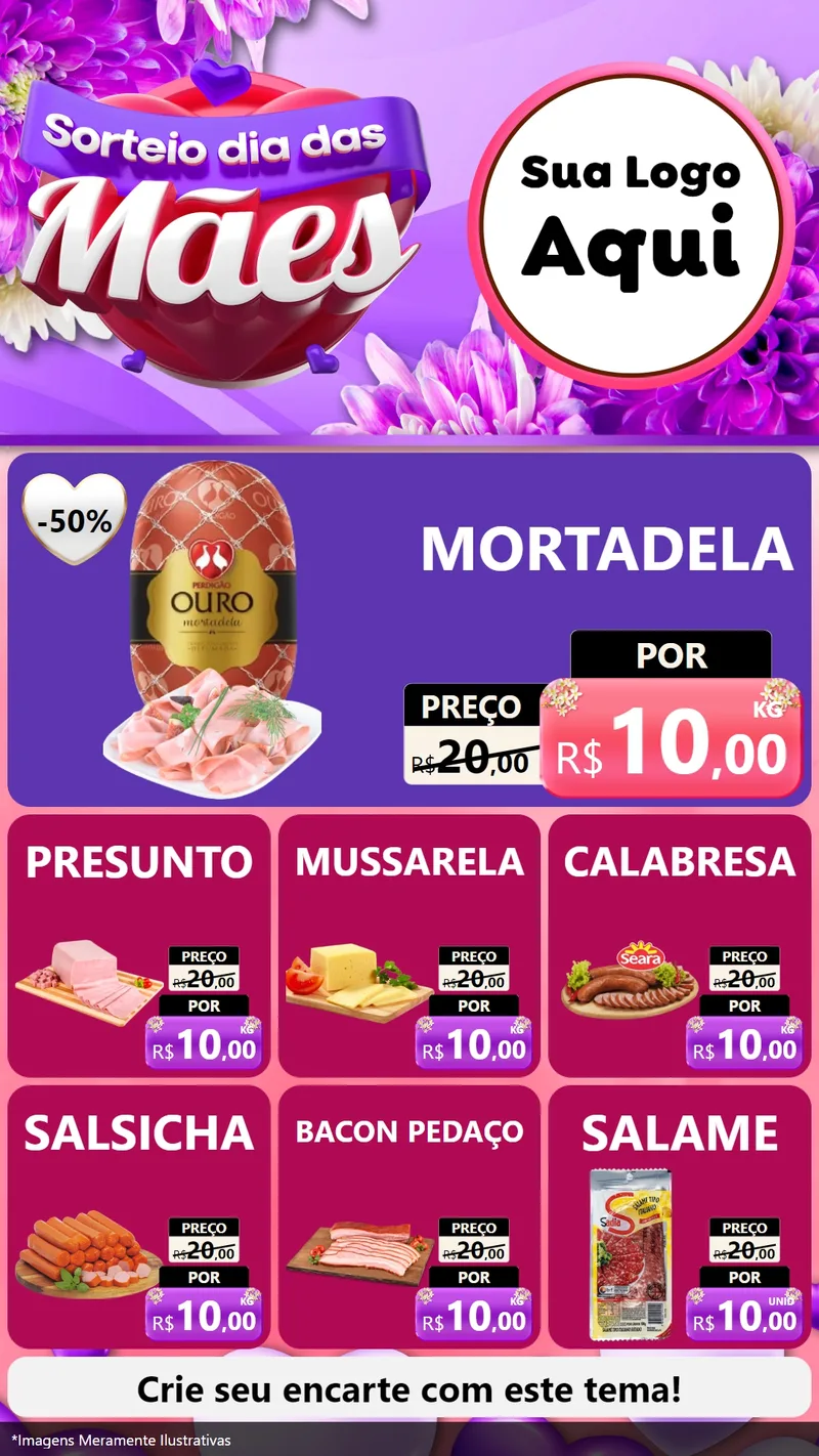 Modelo de Rede Social para Stories com o tema Sorteio Dia das Mães para Frios e Laticínios
