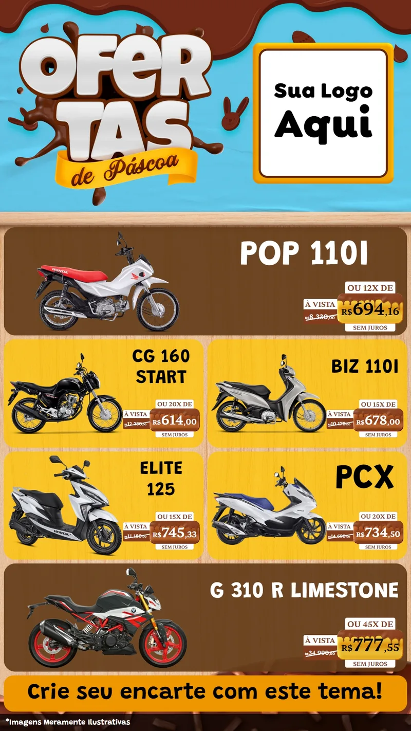 Modelo de TV para TV Vertical com o tema Ofertas de Páscoa para Concessionaria de Motos