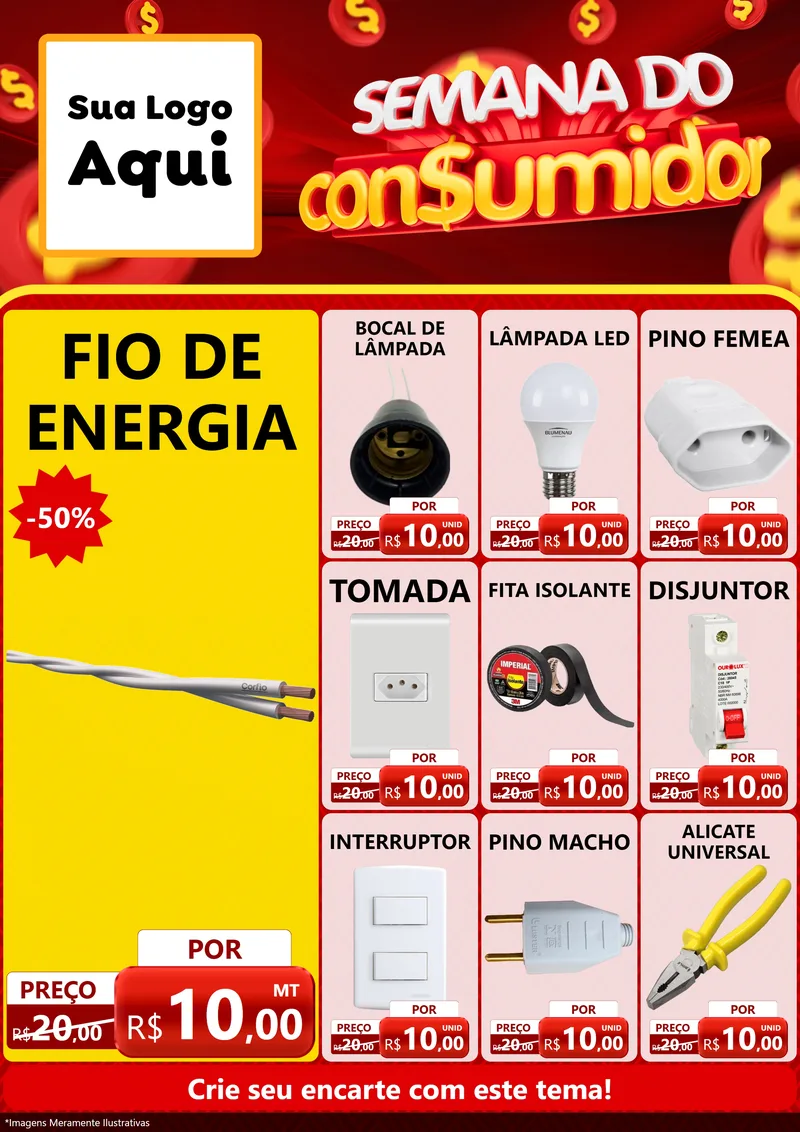 Modelo de Encarte para Encarte A4 Vertical com o tema Semana do Consumidor para Materiais Elétricos
