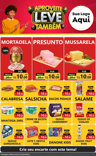 Modelo de Encarte para Encarte Grande com o tema Aproveite e Leve Também para Frios e Laticínios