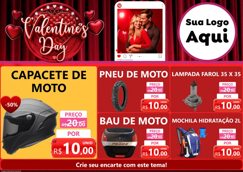 Modelo de Encarte para Encarte A4 Horizontal com o tema Valentine's Day para Moto peças