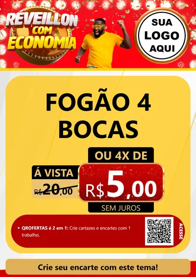 Modelo de Cartaz para Cartaz A4 Vertical com o tema Réveillon com Economia para Móveis e Eletro