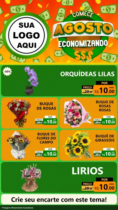 Modelo de TV para TV Vertical com o tema Comece Agosto Economizando para Floricultura e jardim