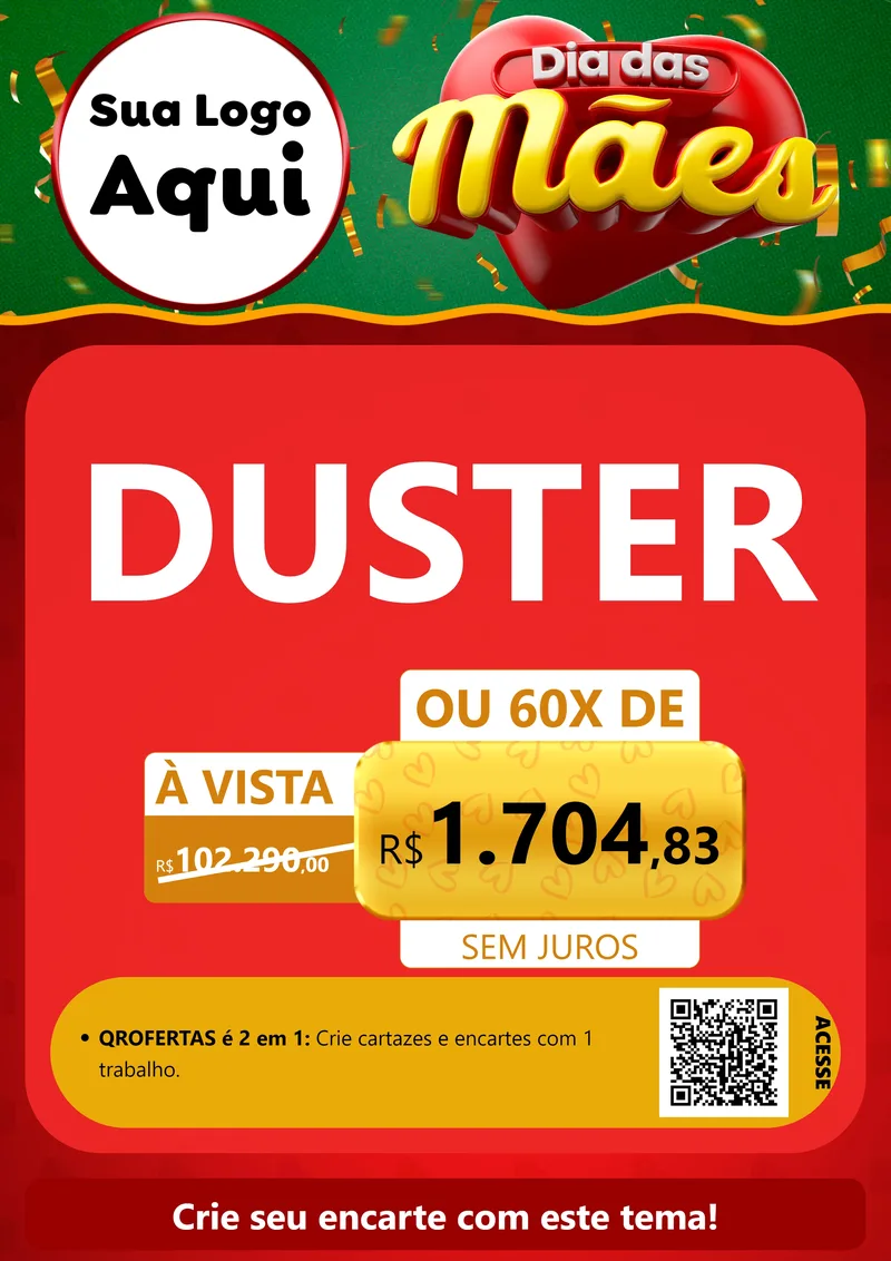 Modelo de Cartaz para Cartaz A4 Vertical com o tema Dia das Mães para Concessionaria de Carros