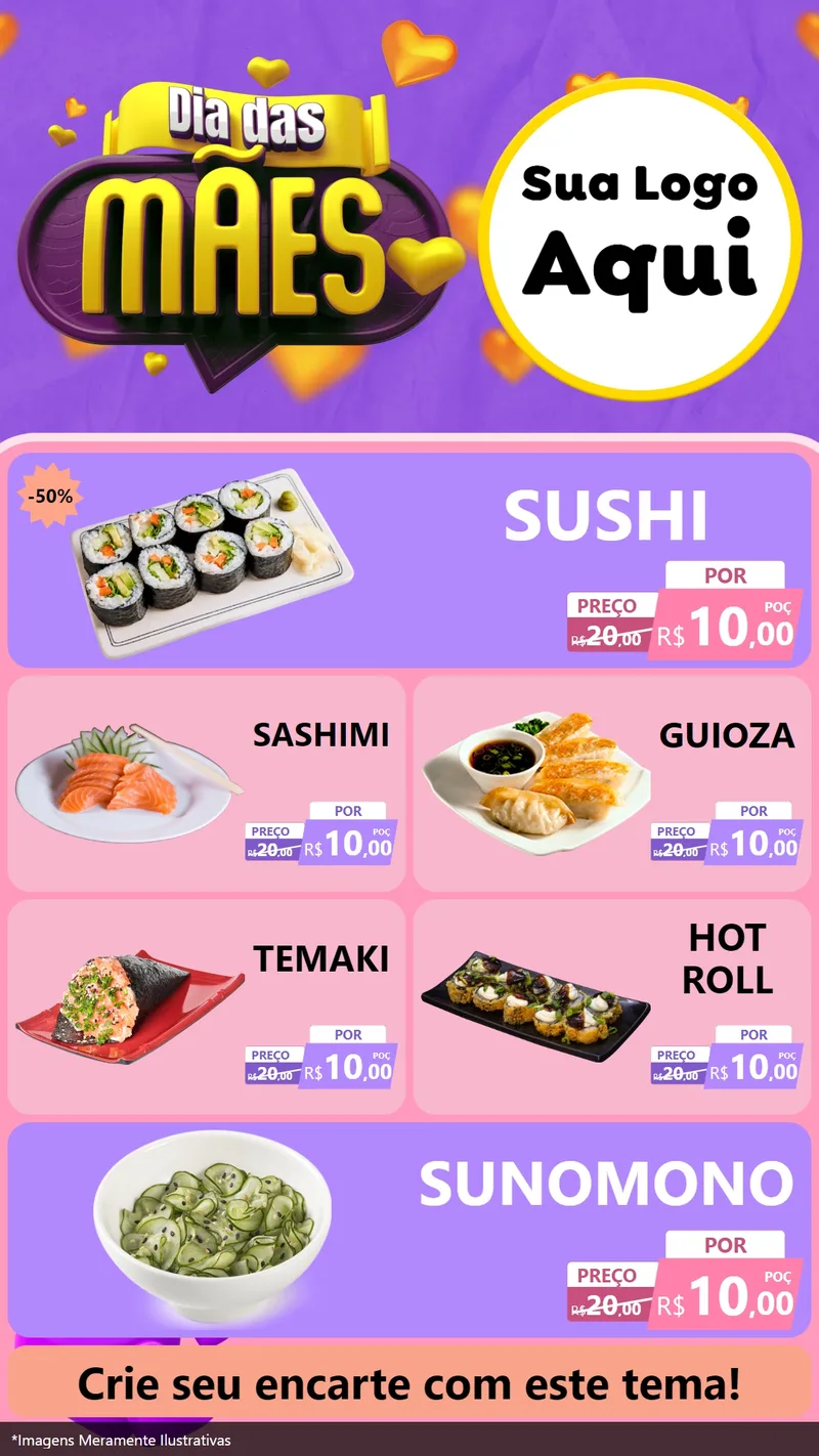 Modelo de TV para TV Vertical com o tema Dia das Mães para Comida japonesa