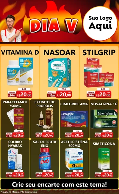 Modelo de Encarte para Encarte Grande com o tema Dia V para Farmácia