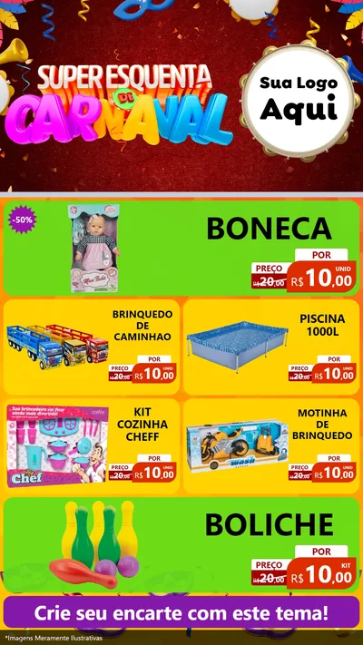 Modelo de TV para TV Vertical com o tema Super Esquenta de Carnaval para Brinquedos