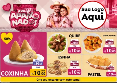Modelo de Encarte para Encarte A4 Horizontal com o tema Arraiá dos Apaixonados - Junina para Salgadaria
