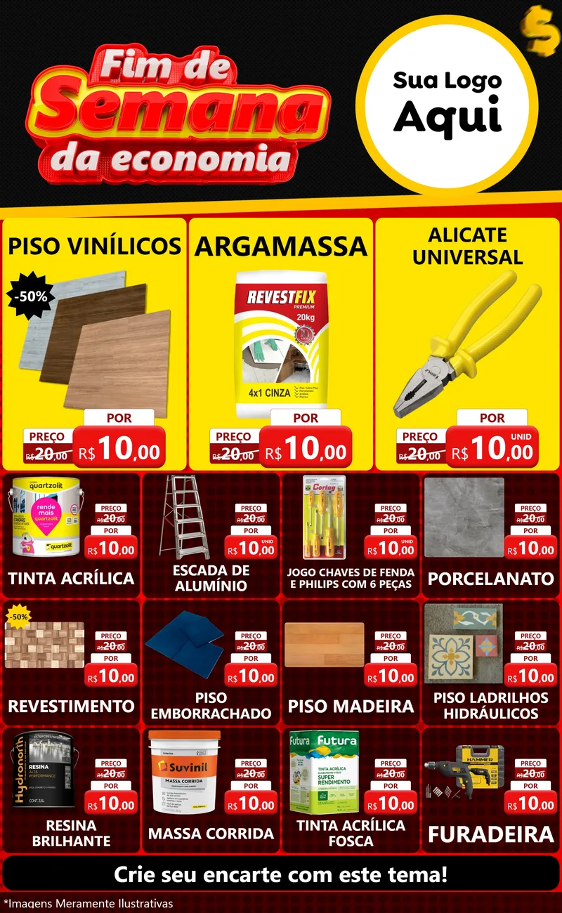 Modelo de Encarte para Encarte Grande com o tema Fim de Semana da Economia para Material para Construção