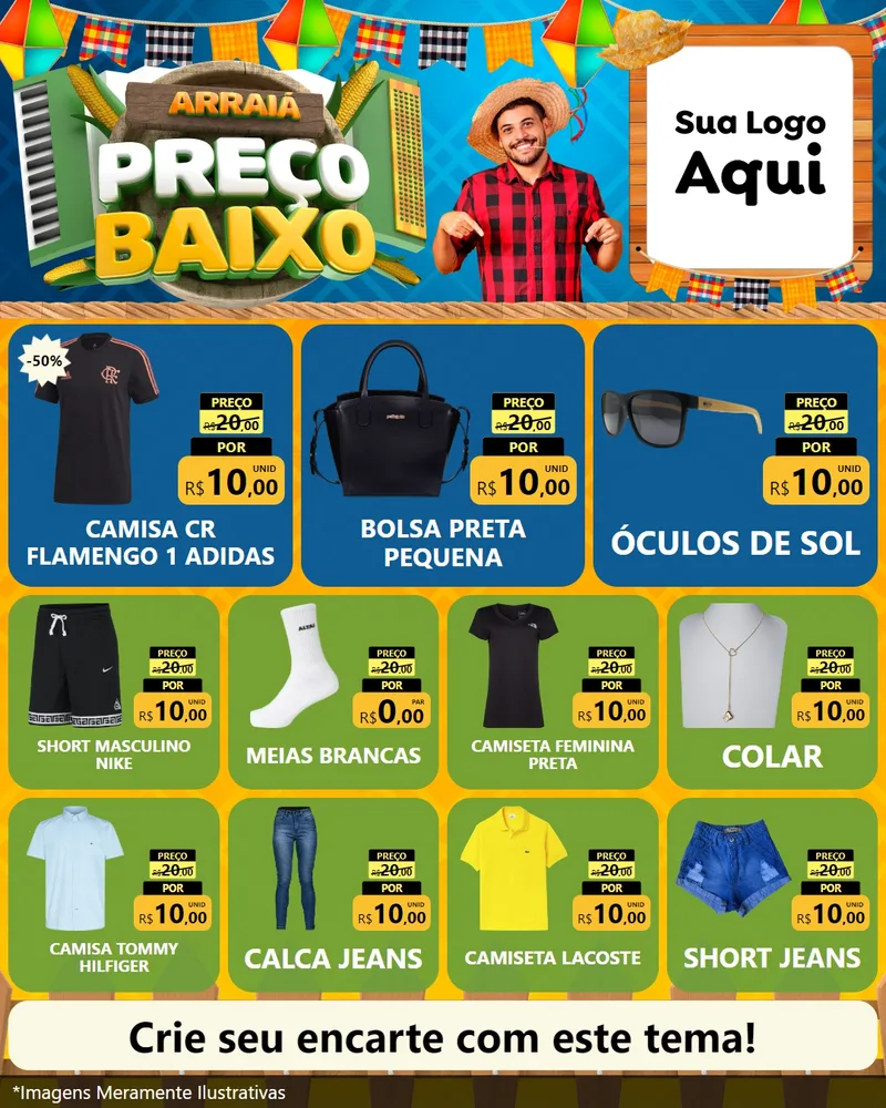 Modelo de Rede Social para Feed Instagram com o tema Arraiá de Preço Baixo - Junina para Roupas e acessórios