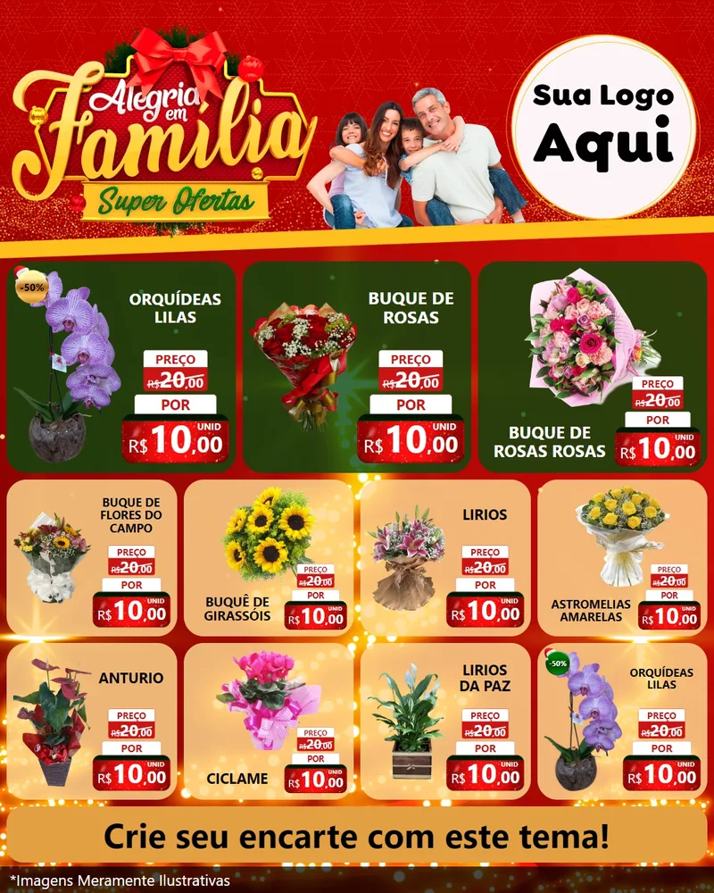 Modelo de Rede Social para Feed Instagram com o tema Alegria em Família Super Ofertas - Natal para Floricultura e jardim