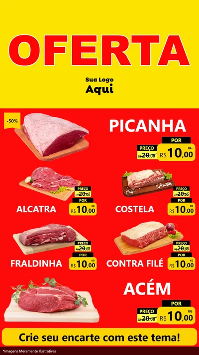 Modelo de TV para TV Vertical com o tema OFERTA - Vermelho Cartaz para Açougue