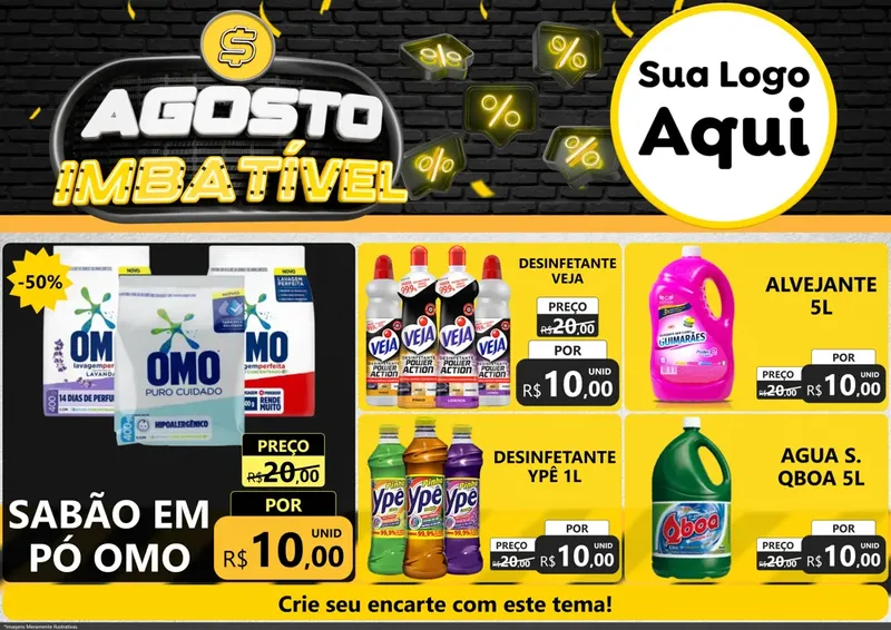 Modelo de Encarte para Encarte A4 Horizontal com o tema Agosto Imbatível para Produtos de Limpeza