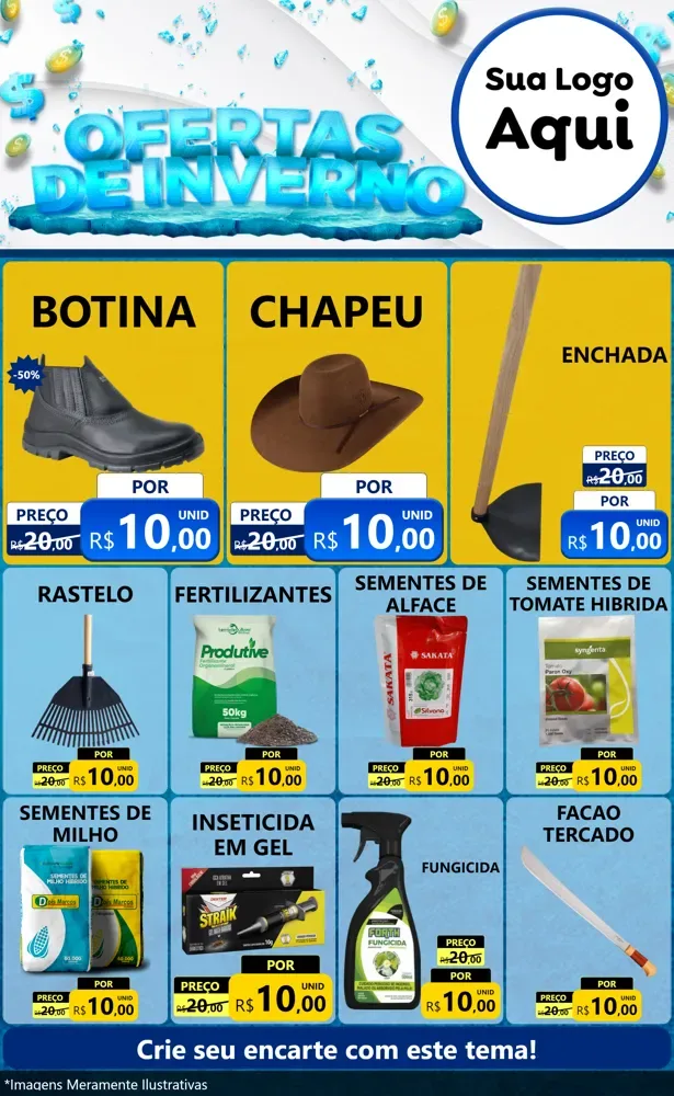 Modelo de Encarte para Encarte Grande com o tema Ofertas de Inverno para Agropecuária