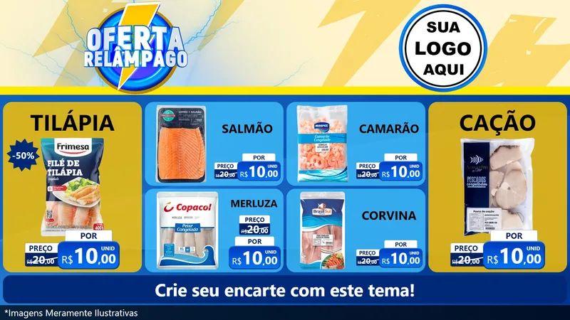 Modelo de TV para TV Horizontal com o tema Oferta Relâmpago para Peixaria