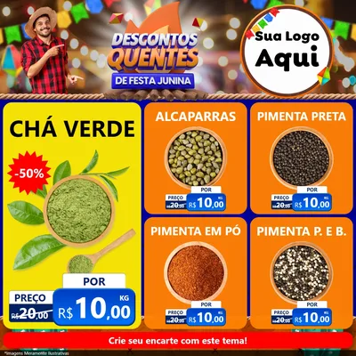 Modelo de Rede Social para Feed Facebook com o tema Descontos Quentes de Festa Junina para Produtos Naturais