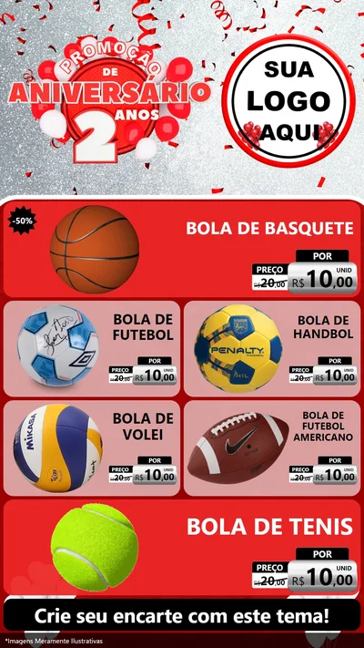 Modelo de TV para TV Vertical com o tema Promoção de Aniversário - 2 Anos para Artigos Esportivos