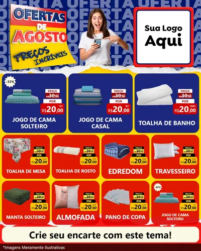 Modelo de Rede Social para Feed Instagram com o tema Ofertas de Agosto - Preços Incríveis para Cama, Mesa e Banho