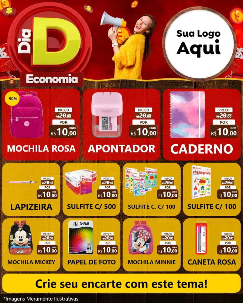 Modelo de Rede Social para Feed Instagram com o tema Dia D Economia para Papelaria