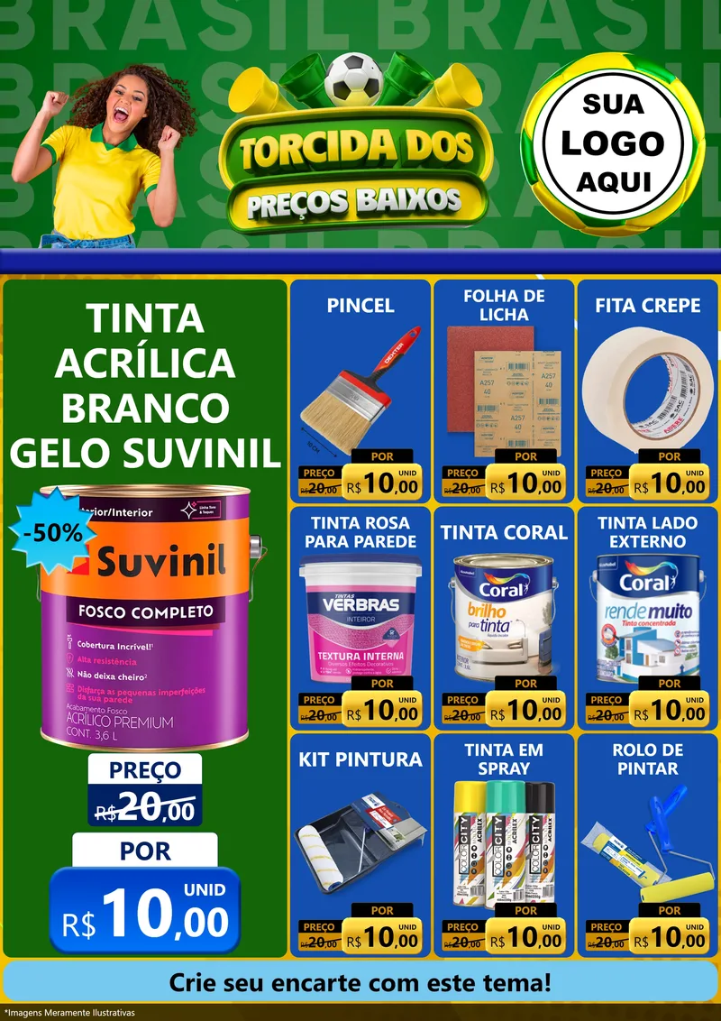 Modelo de Encarte para Encarte A4 Vertical com o tema Torcida dos Preços Baixos para Tintas e Ferramentas