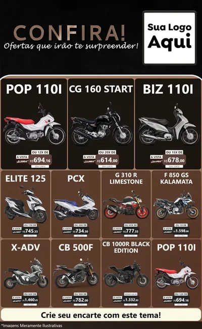 Modelo de Encarte para Encarte Grande com o tema Confira! Ofertas que irão te surpreender! para Concessionaria de Motos