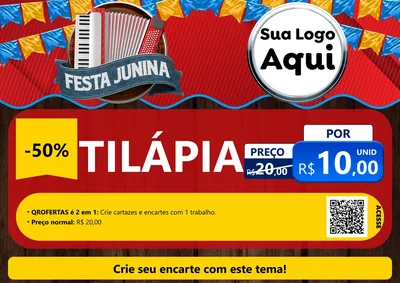 Modelo de Cartaz para Cartaz A4 Horizontal com o tema Festa Junina para Peixaria