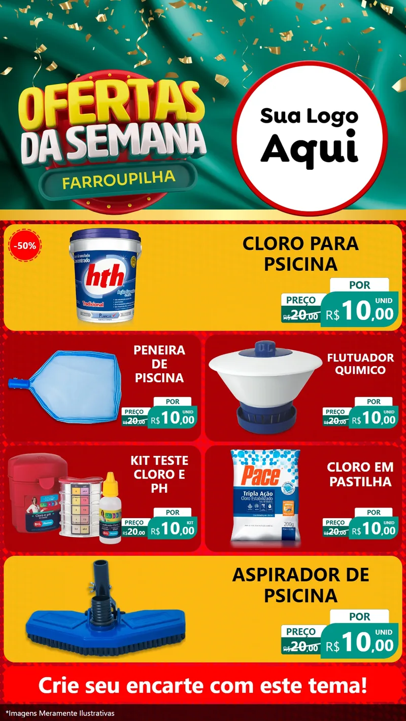 Modelo de TV para TV Vertical com o tema Ofertas da Semana Farroupilha para Produtos para Piscina