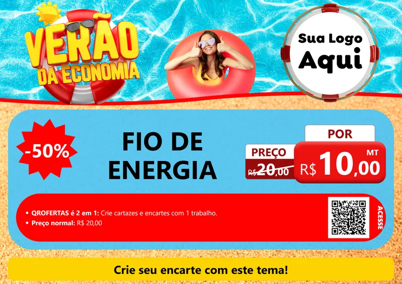 Modelo de Cartaz para Cartaz A4 Horizontal com o tema Verão da Economia para Materiais Elétricos