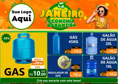 Modelo de Encarte para Encarte A4 Horizontal com o tema Janeiro - Economia Garantida para Água e gás