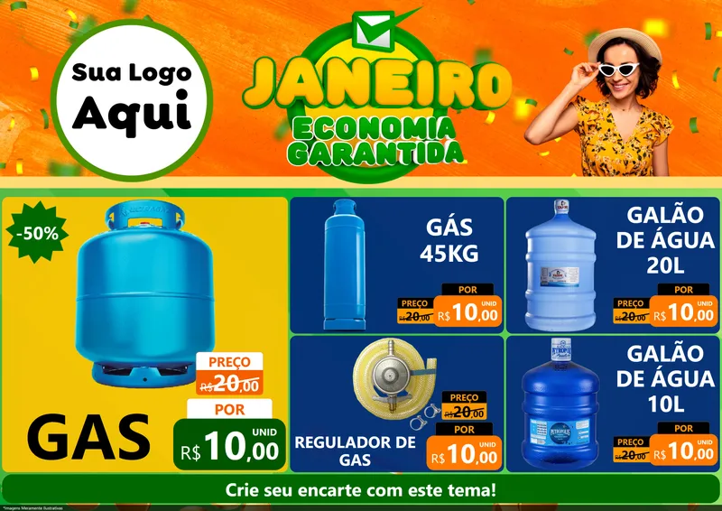 Modelo de Encarte para Encarte A4 Horizontal com o tema Janeiro - Economia Garantida para Água e gás