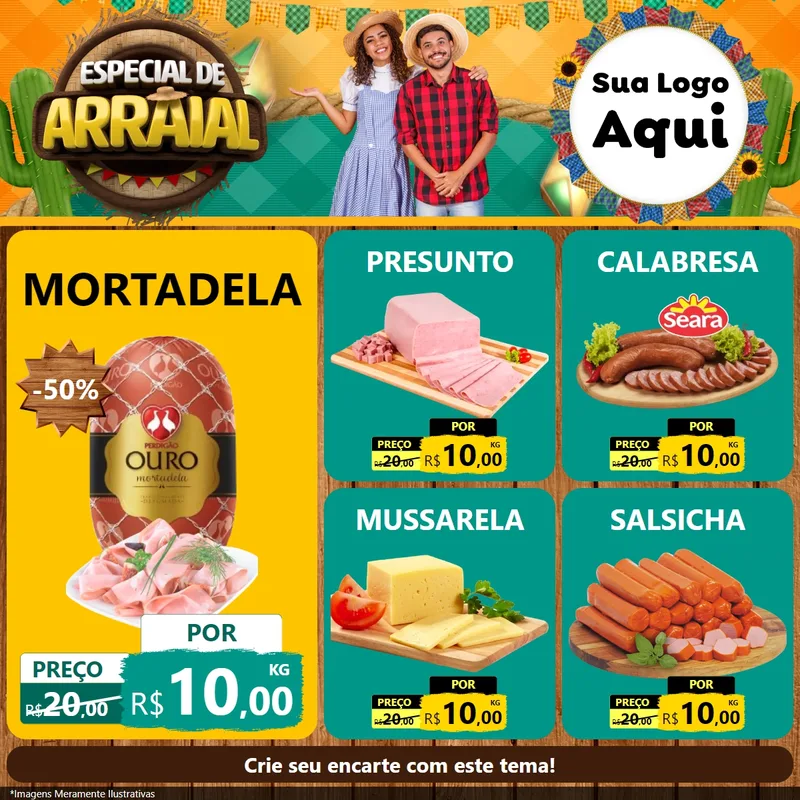 Modelo de Rede Social para Feed Facebook com o tema Especial De Arraial para Frios e Laticínios