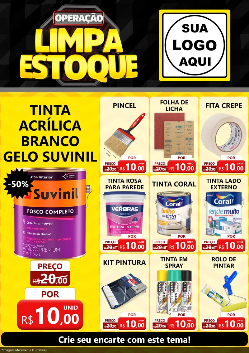Modelo de Encarte para Encarte A4 Vertical com o tema Operação Limpa Estoque para Tintas e Ferramentas